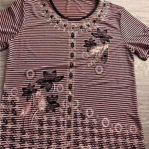 Striped Floral Short Sleeve Top